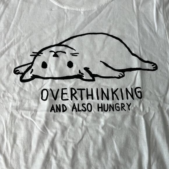 Hot Topic Black Matter Overthinking Cat T-Shirt By Fox Shiver White Black Small - Picture 3 of 4